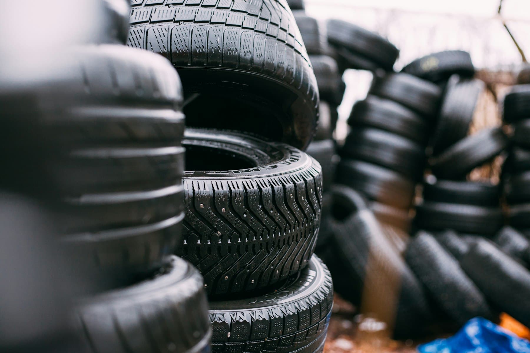 A stockyard of scrap tires